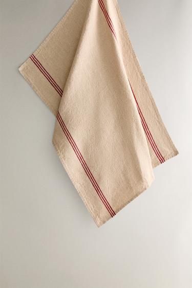 LINEN TEA TOWEL - Ecru / Red by Zara - Image 0