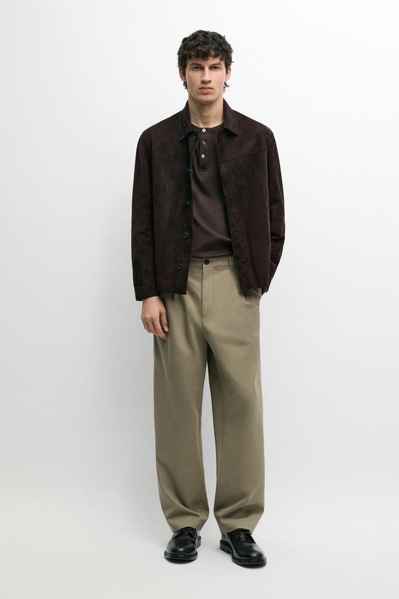 Zara Pants with double pleats, 100% cotton - Olive green - Image 0