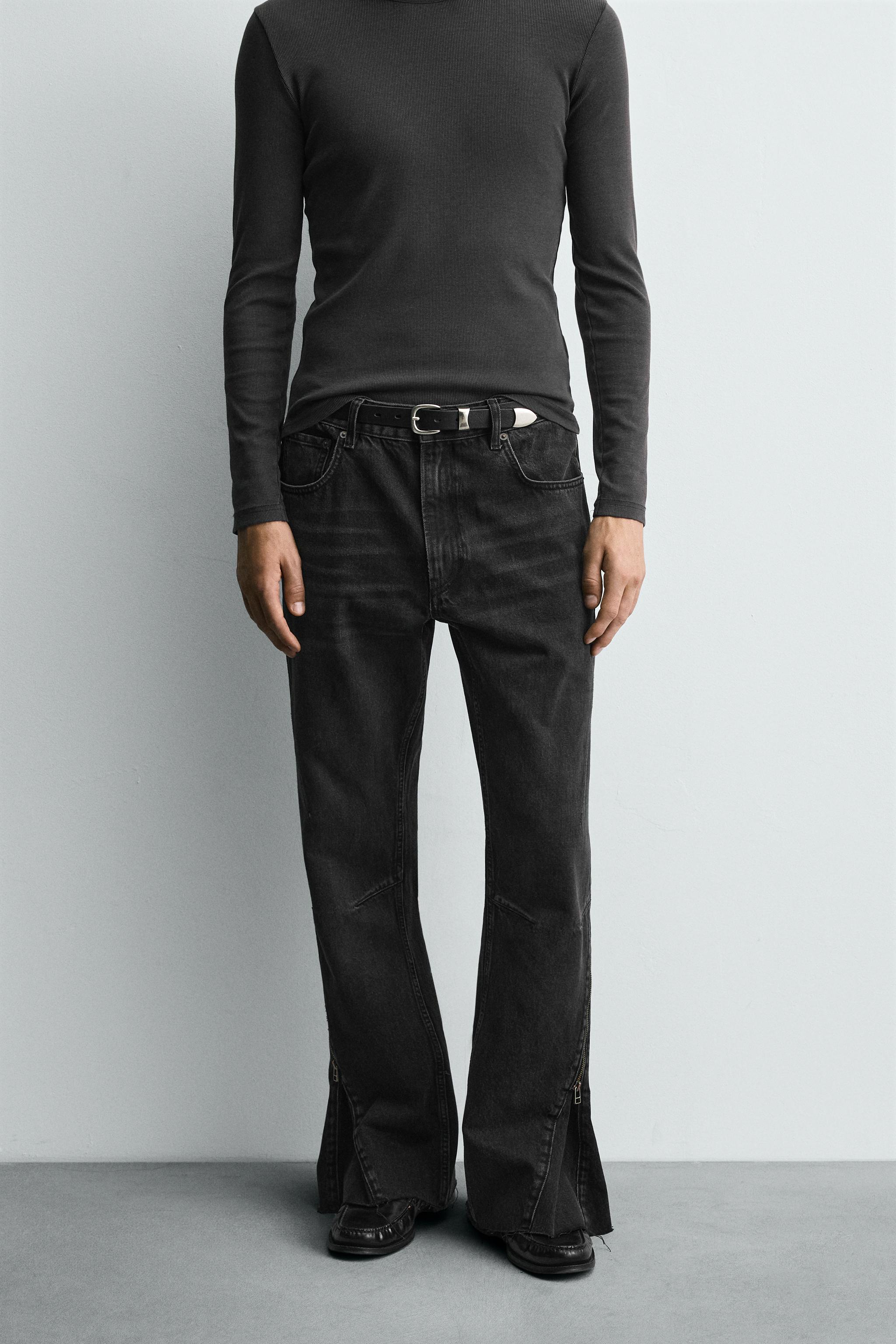 ジップディテールフレアフィットデニムパンツ - ブラウン | ZARA Japan