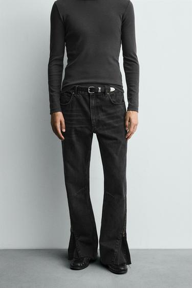 FLARE FIT JEANS WITH ZIPS - Charcoal by Zara
