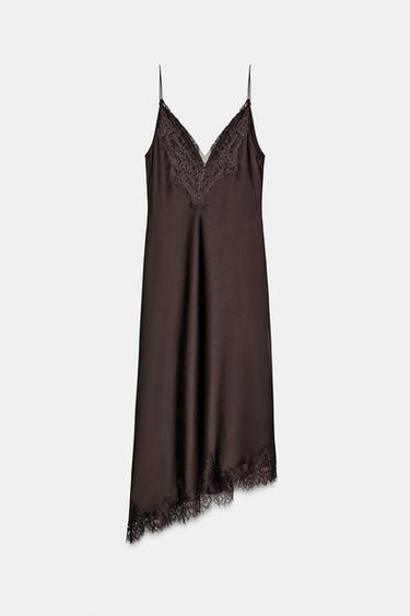 ROBE SATINÉE DENTELLE ZW COLLECTION - Marron de Zara - Image 6