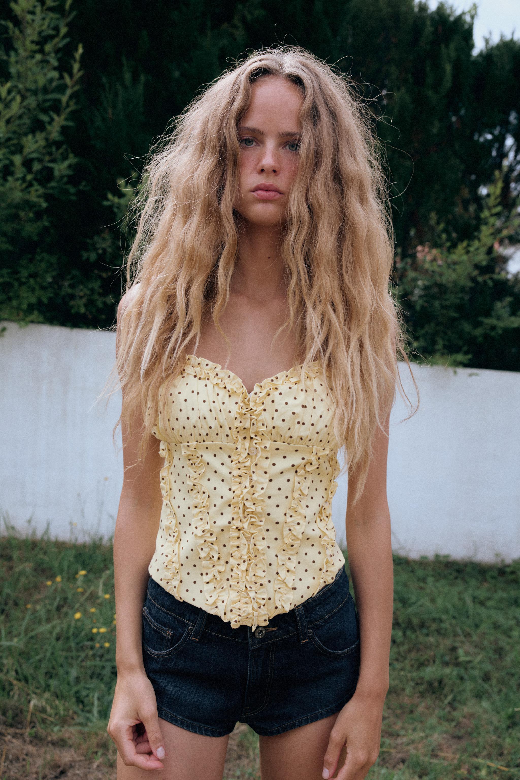 RUFFLED POPLIN TOP — Yellow