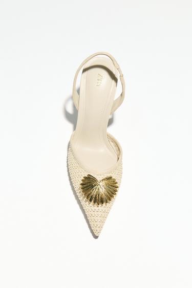 BRAIDED HIGH-HEEL SHOES WITH METAL APPLIQUÉ - Light beige by Zara