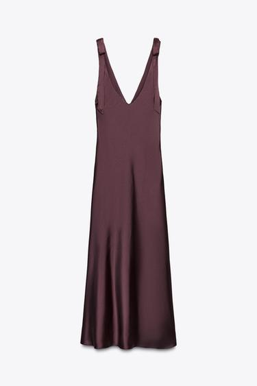 SATIN MIDI DRESS WITH BOWS - Wine by Zara - Image 1