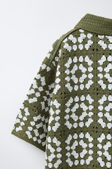 CROCHET KNIT SHIRT - Green by Zara - Image 3