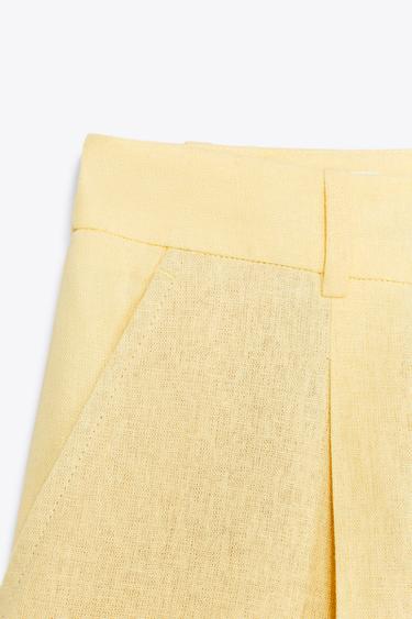 BERMUDA TAILLE HAUTE AVEC LIN - Jaune de Zara - Image 4