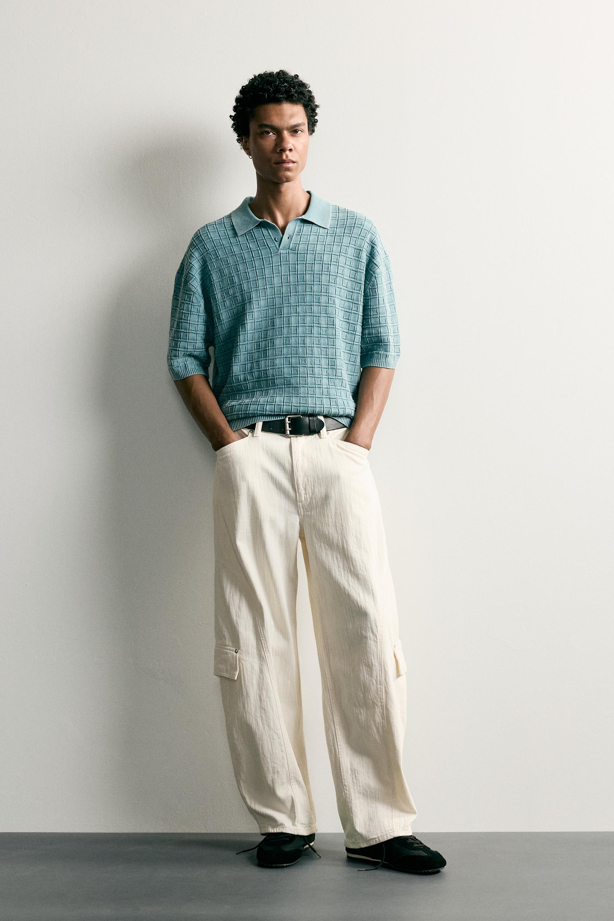 POLO EN MAILLE À CARREAUX EFFET DÉLAVÉ