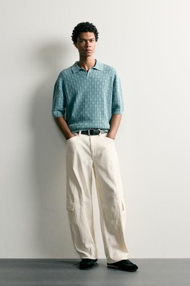 POLO PUNTO CUADROS LAVADO - Azul claro de Zara - Imagen 0