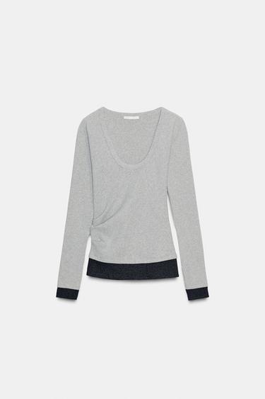 Zara DOUBLE DRAPED EFFECT T-SHIRT - Gray marl