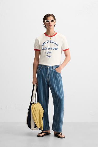 SLOGAN T-SHIRT WITH CONTRAST RIB - White by Zara