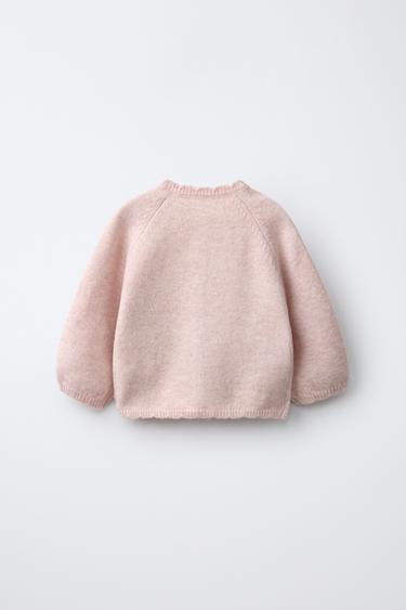 CARDIGAN WITH EMBROIDERED FLOWERS — Pale pink 2