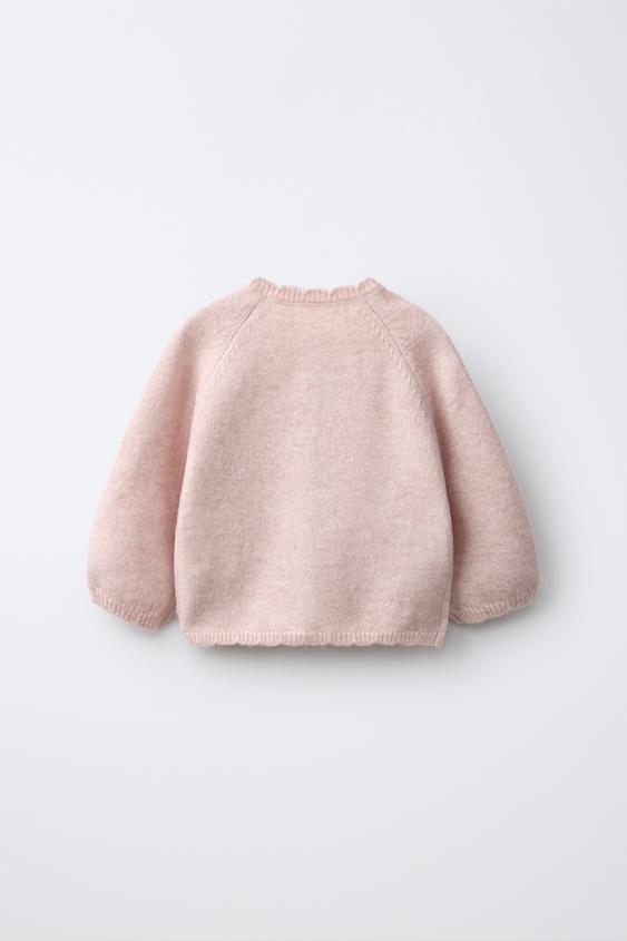 GILET EN MAILLE À FLEURS BRODÉES - Rose pâle de Zara - Image 1