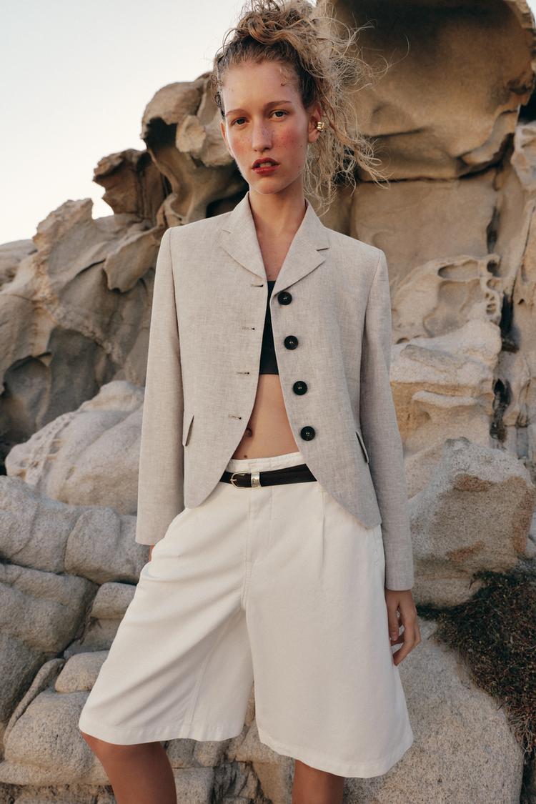 Blazer recto con pinzas de mezcla de lino 3