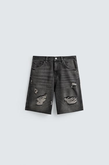 BERMUDE DENIM CU RUPTURI - Cărbune de la Zara
