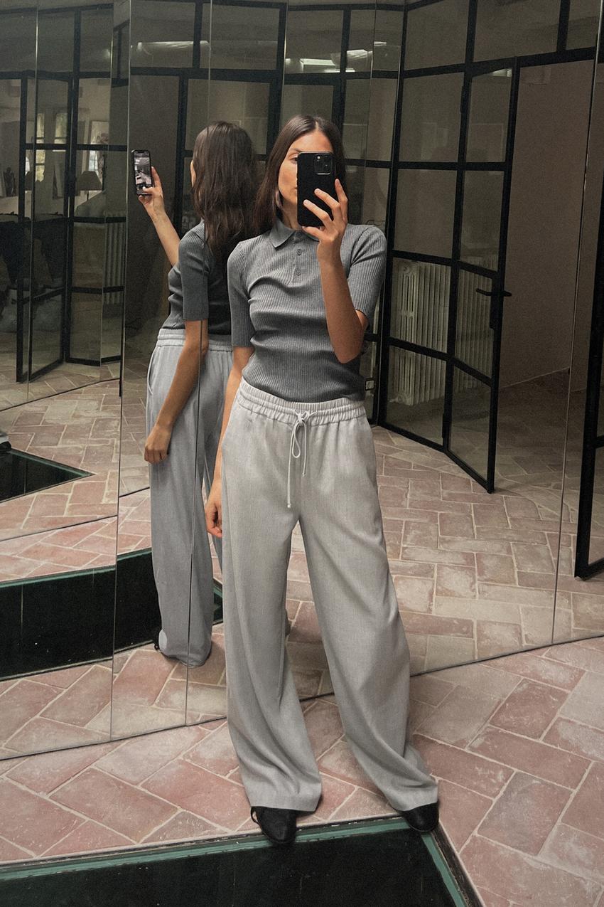 TROUSERS WITH AN ELASTICATED WAISTBAND - Grey