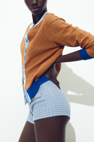 GILET EN MAILLE AVEC BLOCS DE COULEUR - Marron-Bleu de Zara - Image 3