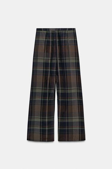 Zara ZW COLLECTION PLAID BALLOON PANTS - Blue