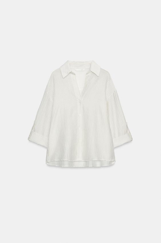 CAMISA RAYAS MANGA REMANGADA - Rayas marrones de Zara - Imagen 0