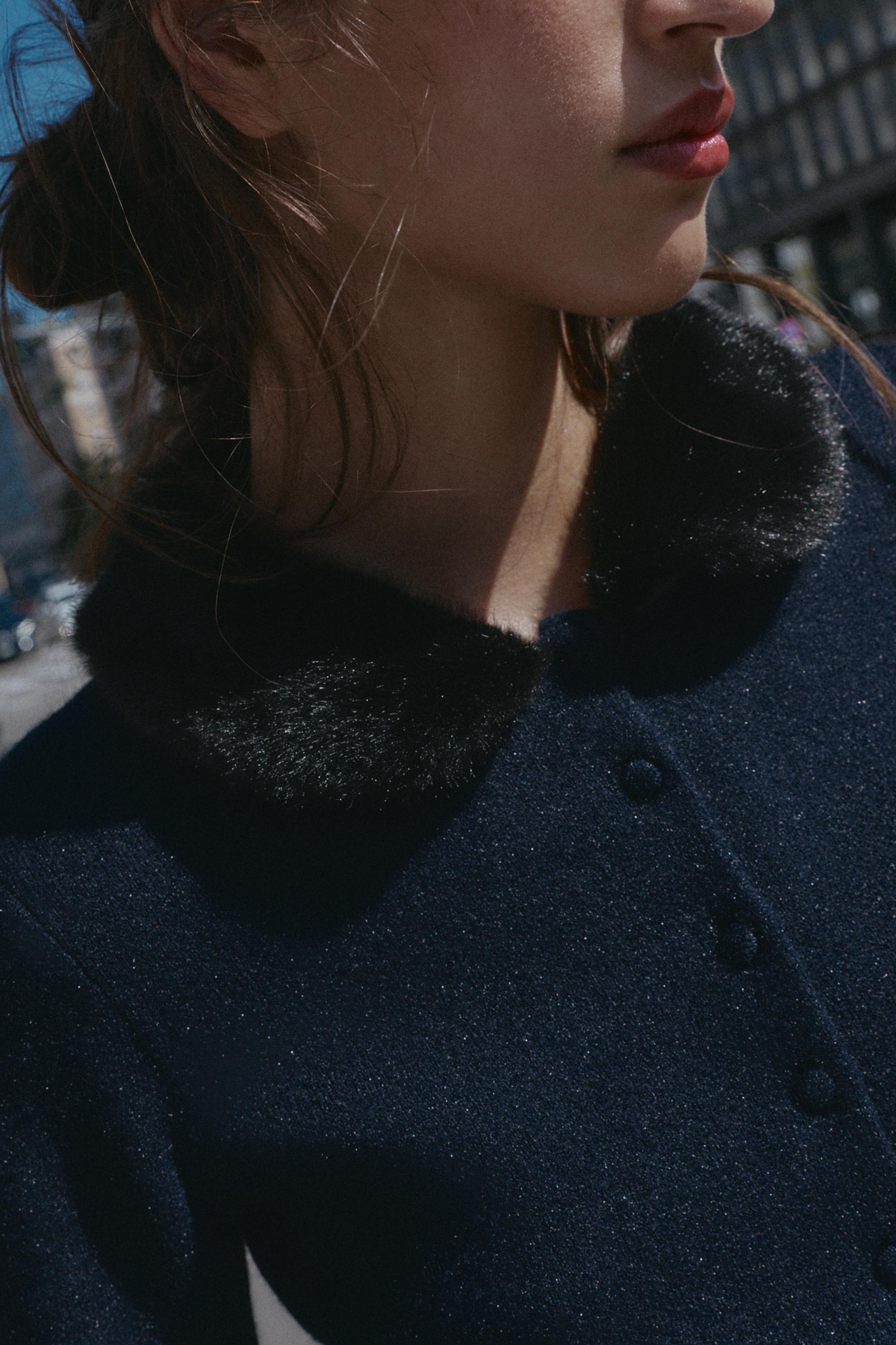 コントラストニットフェイクファージャケット - ネイビーブルー | ZARA