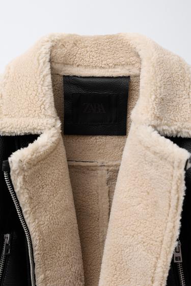 FAUX LEATHER JACKET WITH FAUX SHEARLING - Black by Zara - Image 6