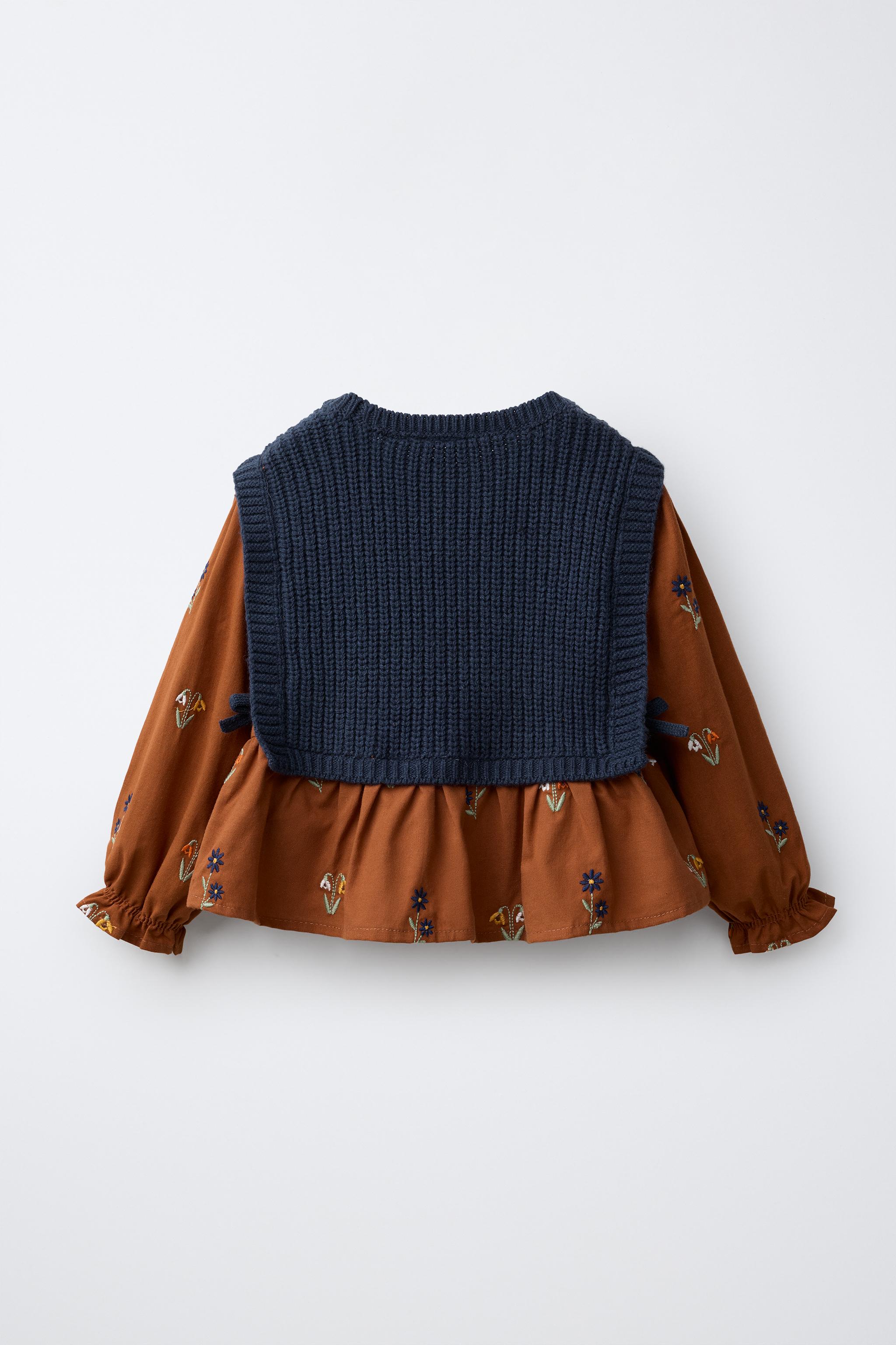 FLORAL EMBROIDERED SHIRT WITH KNIT VEST
