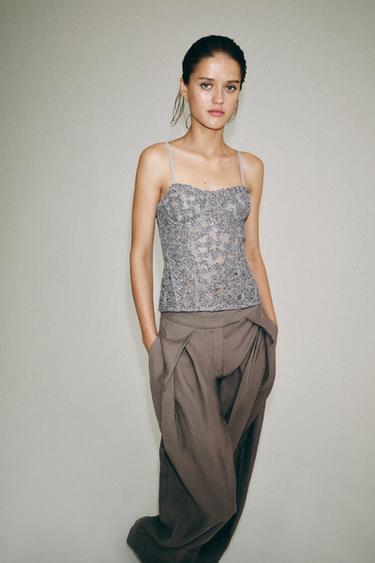 TOP BRILLOS ZW COLLECTION - Azul / Gris de Zara
