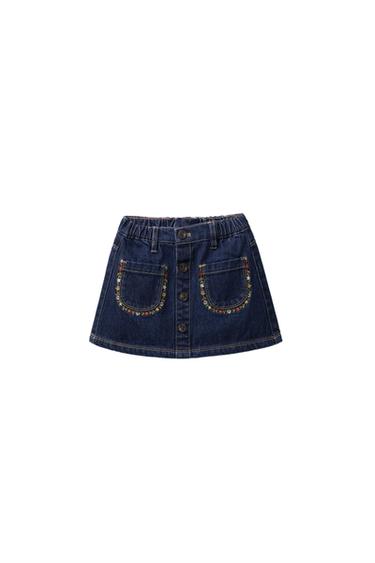 EMBROIDERED FLOWER DENIM SKIRT - Blue by Zara