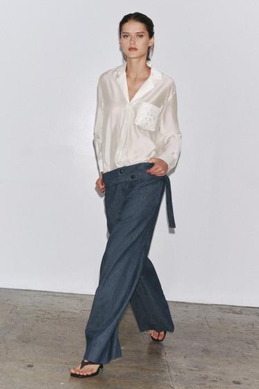 ZW COLLECTION EMBROIDERED POCKET SHIRT - Oyster-white by Zara