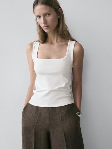 Zara Sleeveless top with square neckline - Oyster-white