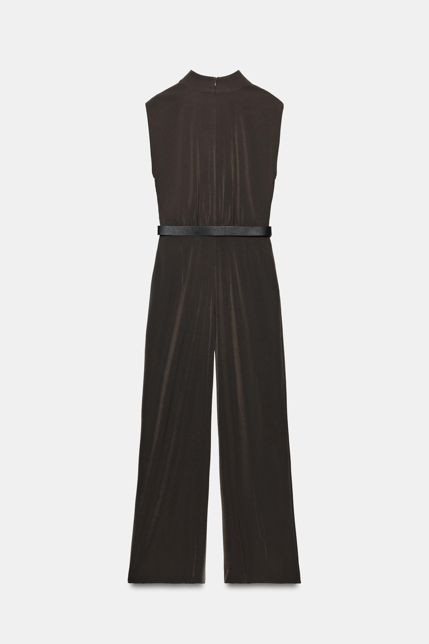 Женский комбинезон Zara Belted Jumpsuit, цвет: Тёмный хаки — фото 7