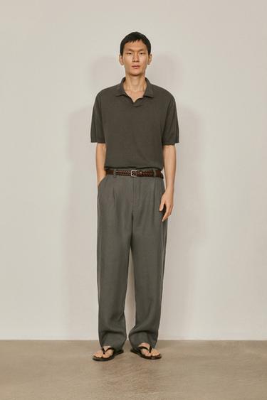 Zara Cotton linen knit polo sweater - LIMITED EDITION - Dark khaki - Image 0