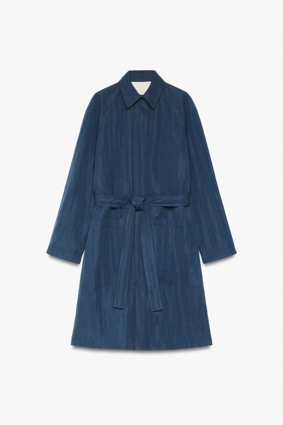 MANTEAU EFFET FROISSÉ CEINTURE ZW COLLECTION - Bleu de Zara - Image 1