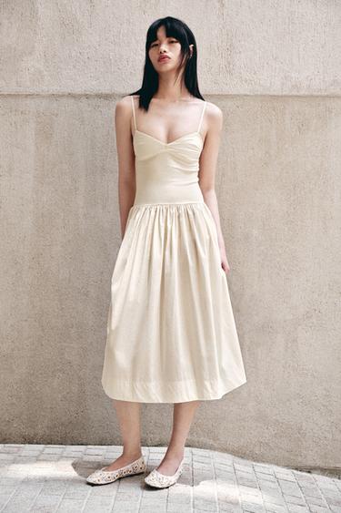 POPLIN CONTRAST DRESS - Ecru by Zara