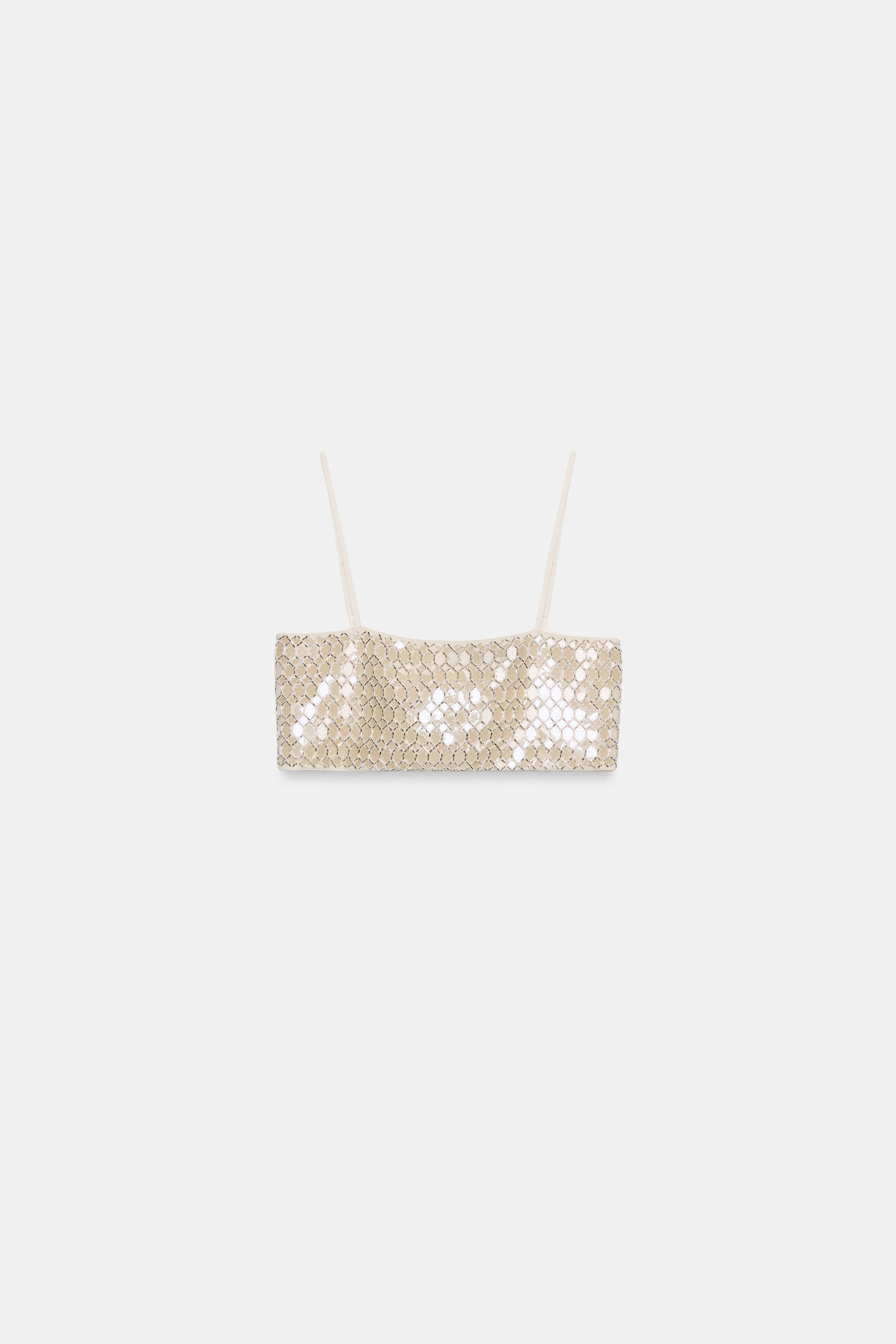 Женские рубашки Zara BEADED CROP TOP — фото 5