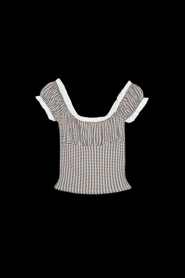 TOP CUADRO VICHY PUNTILLA - Marrón / Crudo de Zara