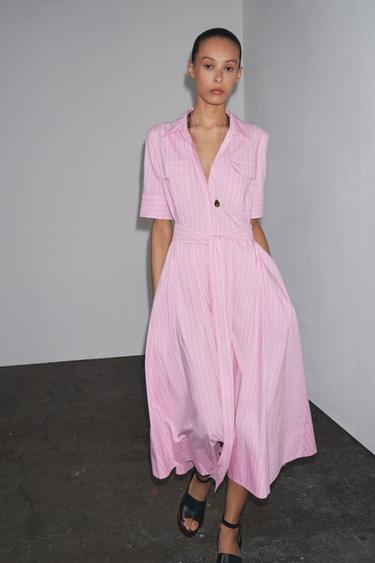 ROBE CHEMISE EN POPELINE ZW COLLECTION - Rose de Zara - Image 4