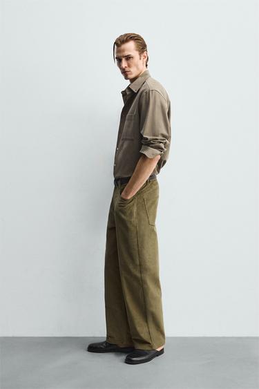 PANTALON BALLON FIT EN VELOURS CÔTELÉ - Kaki de Zara - Image 3
