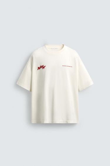CAMISETA  ESTAMPACIONES CONTRASTE - Blanco roto de Zara