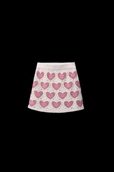 Zara CROCHET HEART SKIRT - Pink / White - Image 0