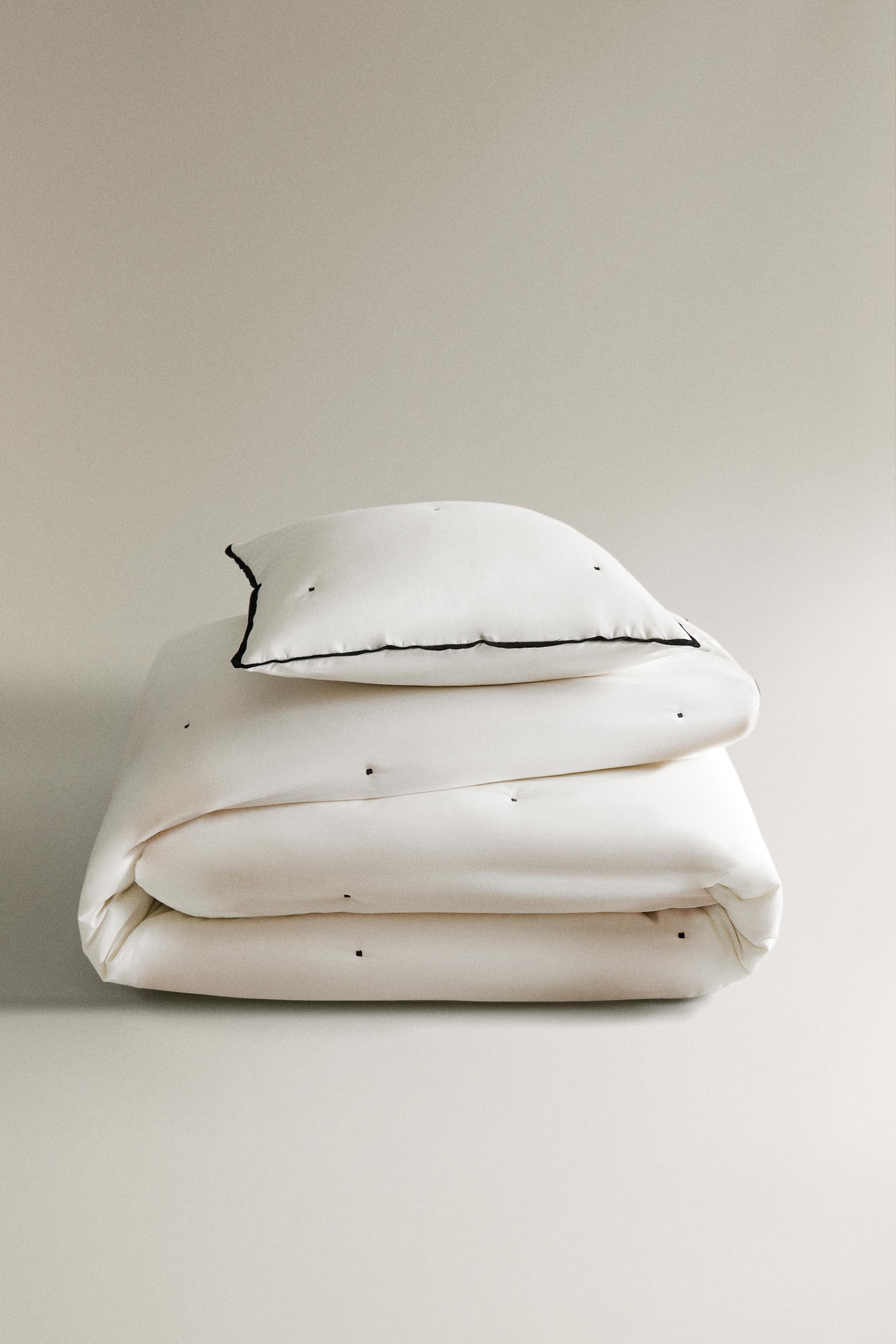 サテンリネン ドット ベッドカバー - エクリュ/ブラック | ZARA Japan