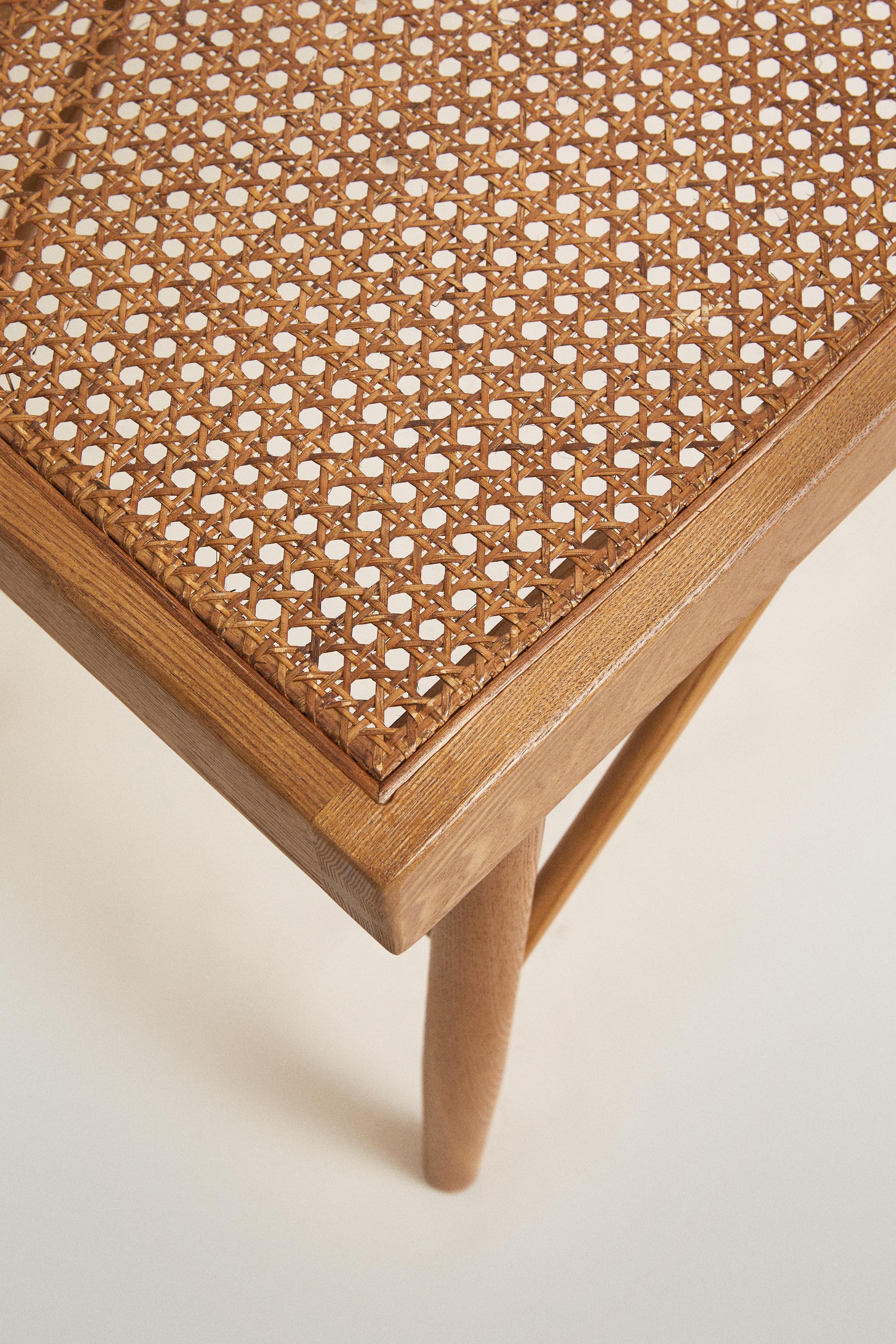 WOOD AND RATTAN BENCH