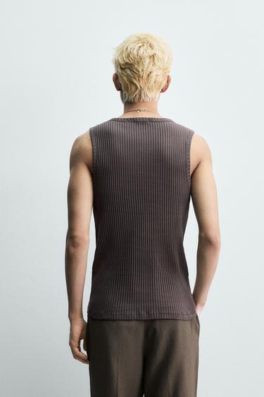 SLIM FIT RIBBED TANK TOP - Dark grey by Zara - Image 2