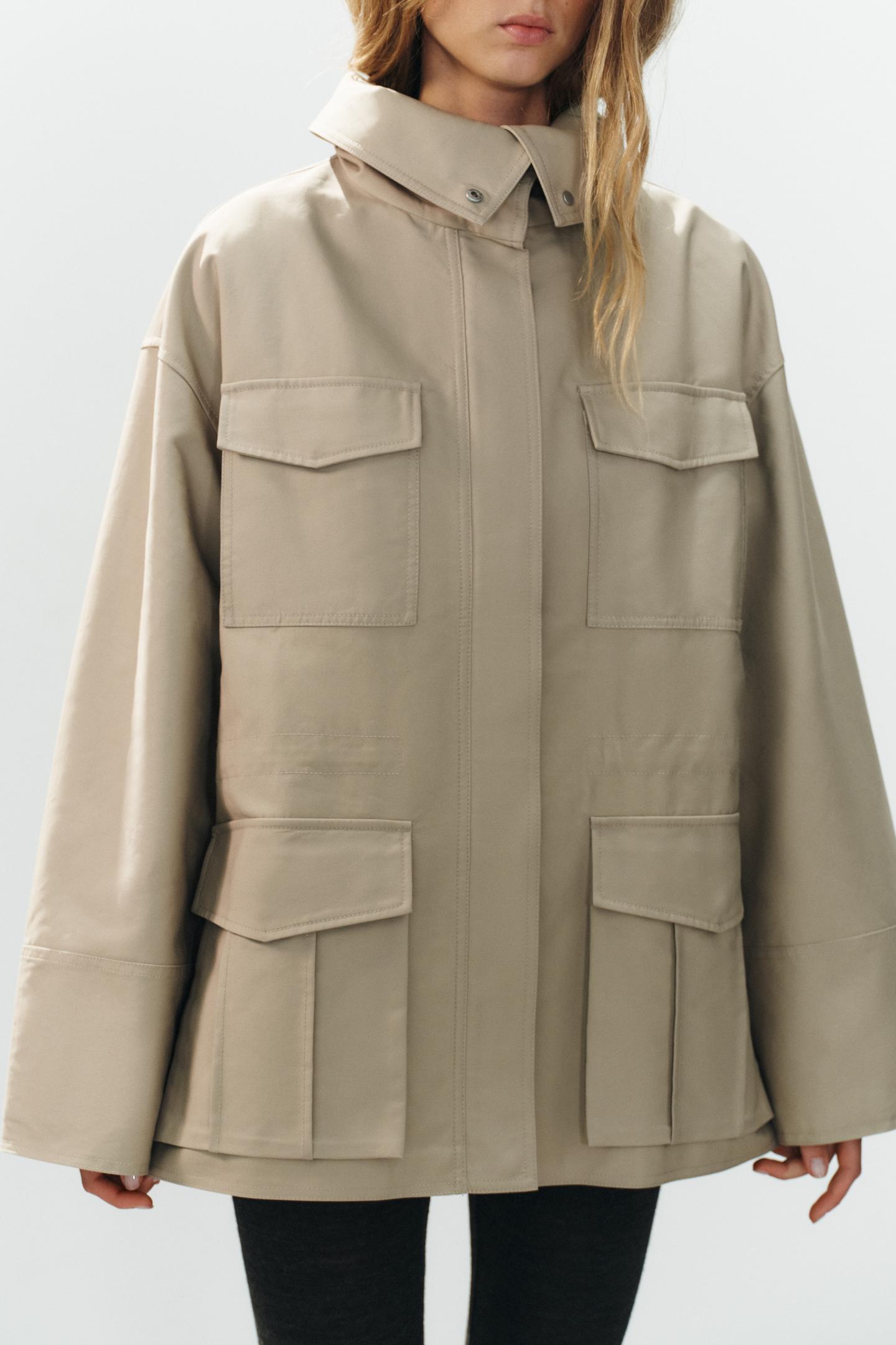 Женская куртка Zara High-Neck Pocket, цвет: Бежевый — фото 7