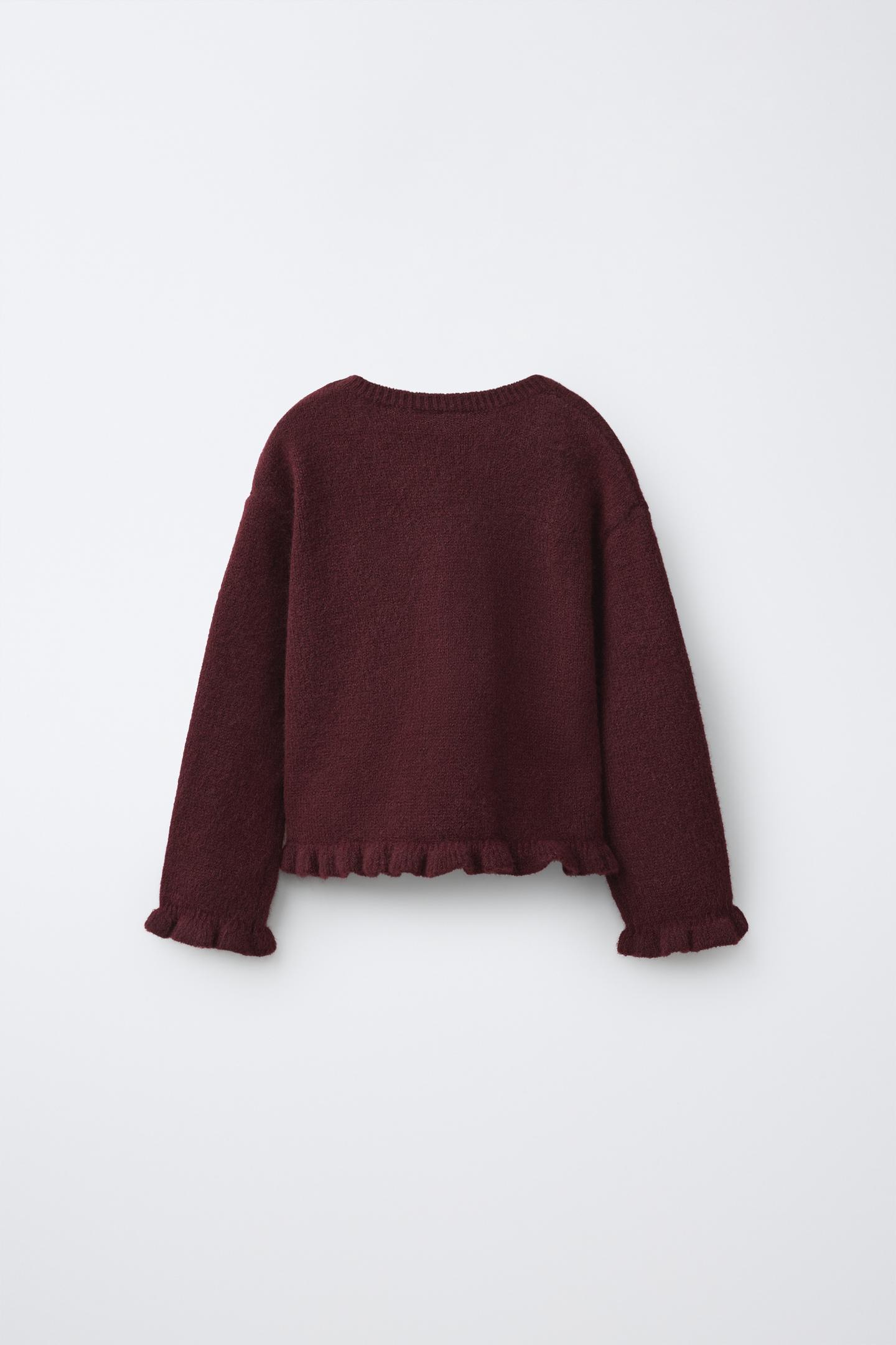 Детский свитер Zara Ruffle Knit Jumper, цвет: Бордовый — фото 2