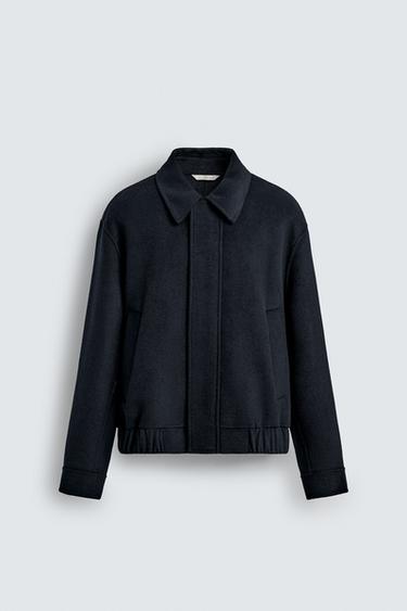 CROPPED FIT WOOL BLEND OVERSHIRT - Navy blue by Zara