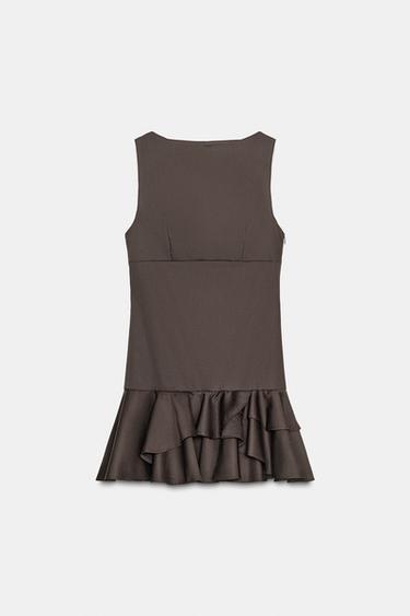 Zara SHORT RUFFLED DRESS - Dark brown