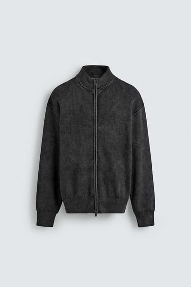 جاكيت محاك بتركيبة مغسولة - بحري الخاص بـ Zara