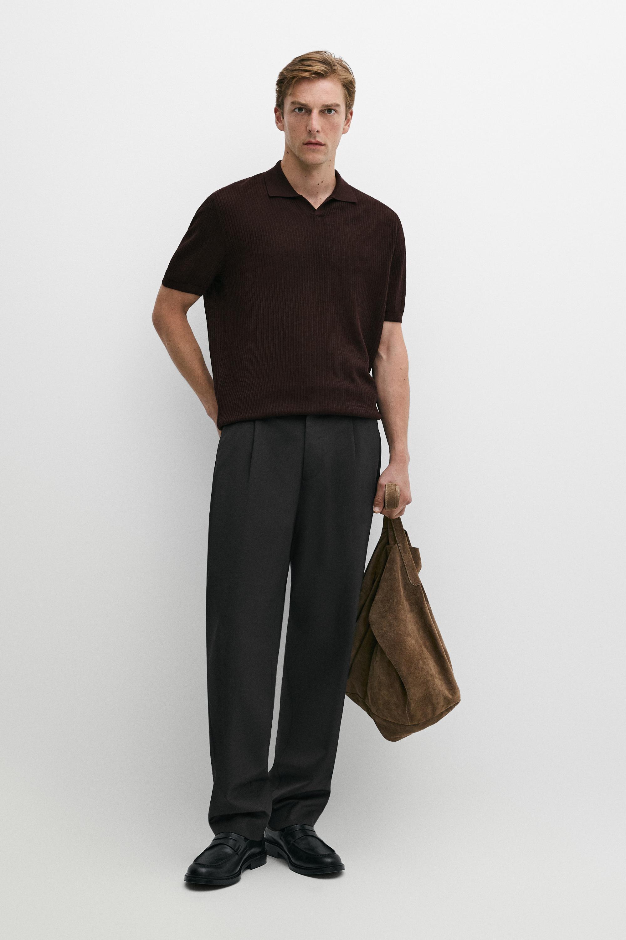 Wool blend short sleeve knit polo — TYEFUXIA