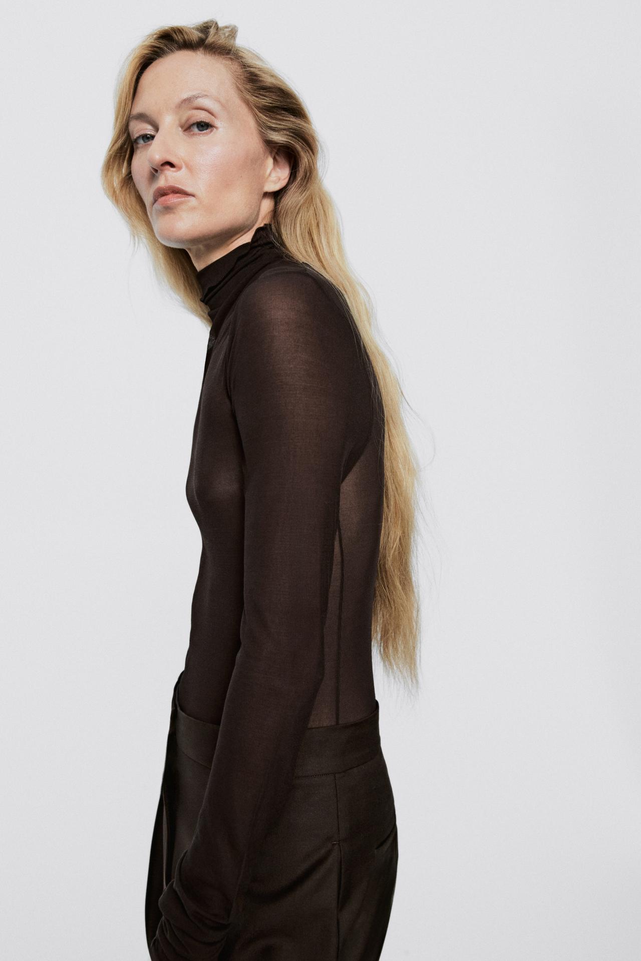 100% silk funnel neck T-shirt - LIMITED EDITION — Chocolate