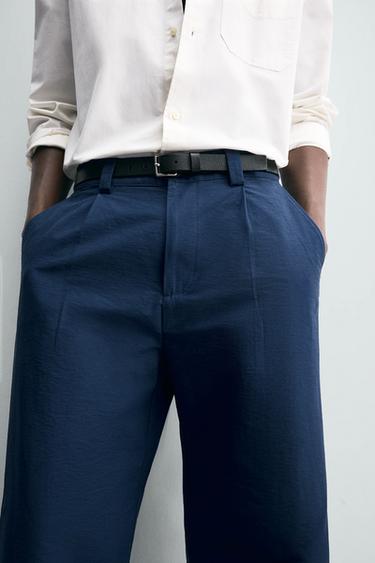 RELAXED FIT PLEATED TROUSERS - Blue / Indigo by Zara - Image 4